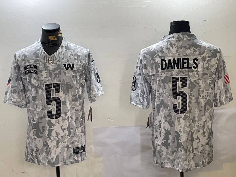 Men Washington Commanders #5 Daniels Nike Arctic Camo 2024 Salute to Service Limited NFL Jersey